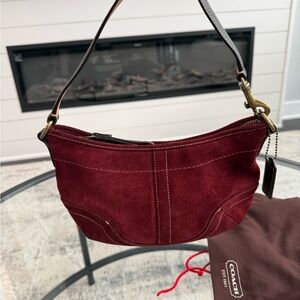 Vintage Y2K Coach Burgundy Suede Shoulder Hobo